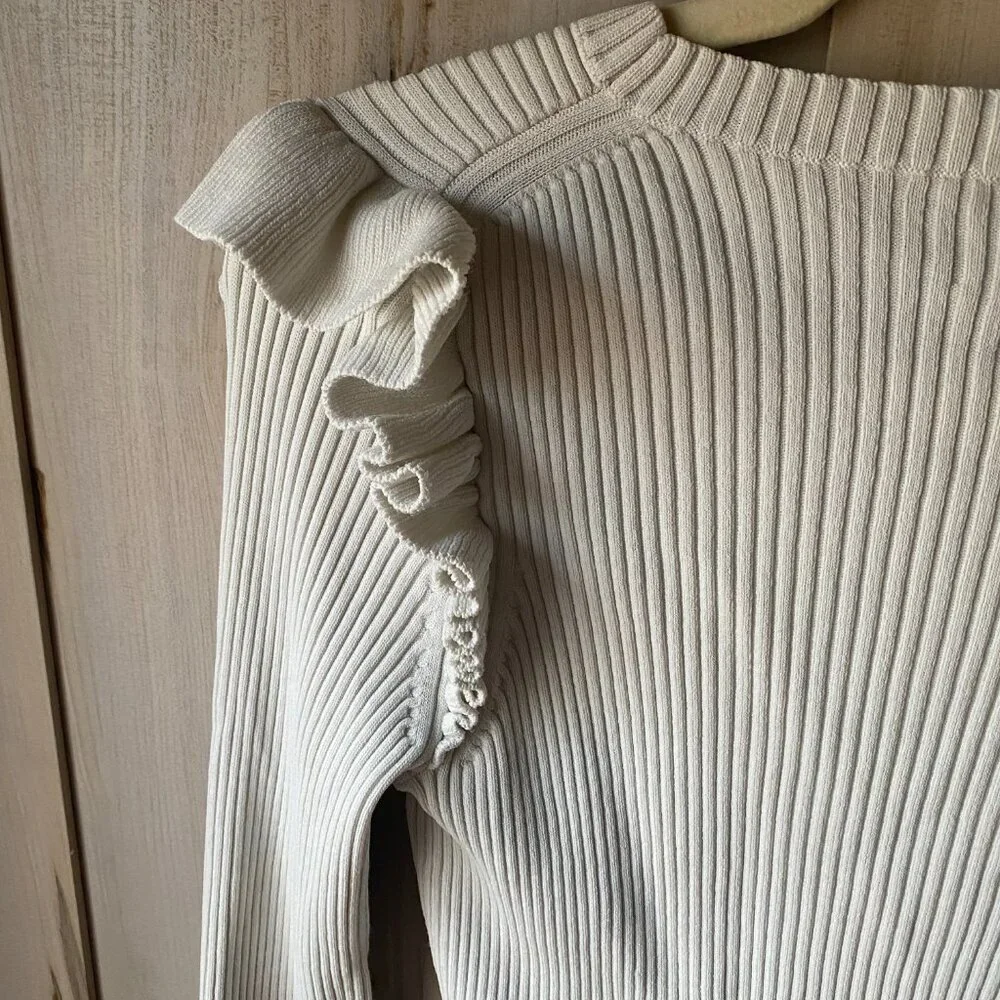 Cinq à Sept Cream Ribbed Sweater - Picture 8 of 10